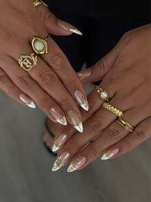 10pcs French Stiletto Glossy Gold Artificial Nails, Medium Almond Shape, Fashionable Y2K Minimalist Style, Suitable For Women's Daily Wear - Multicolor - View 1