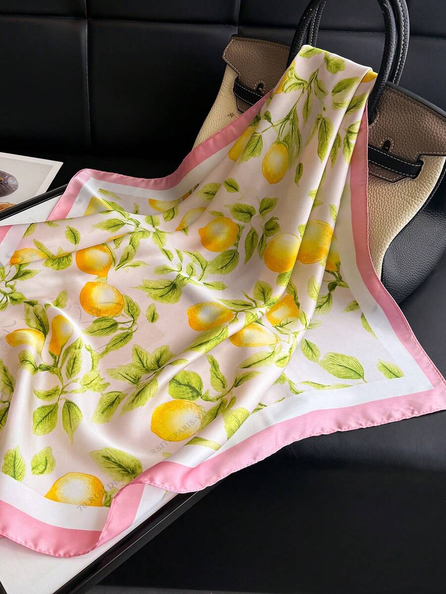 1条女士优雅复古时尚柠檬树印花轻盈缎面方形仿丝围巾,波西米亚复古休闲女士颈巾、披肩,轻薄舒适,适合春夏日常穿着、外出、海滩、度假。 - 彩色 - 查看 1