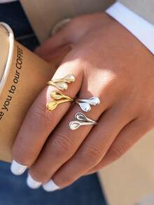 Frminee 2pcs/1pc Simple Geometric Women's 18k Gold-Plated Stainless Steel Ring, Thick And Stackable Band, Suitable For Everyday Wear And Vacation Wear - Multicolor - View 4