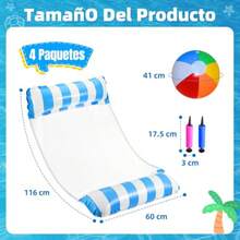 Nasjac 4 Piezas Hamaca de Agua Inflable 7 En 1 Flotadores para Alberca Plegable Cama Piscina con 1 Balón Playa Y 2 Bomba Aire Inflables para Alberca Montables Juguete para Alberca Playa Verano - Vistoso - Ver 5