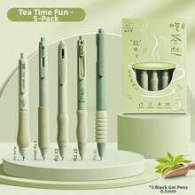 5 pixuri retractabile cu uscare rapidă, vârf de 0,5 mm, vârf special pentru pensulă, potrivit pentru exersare, CS Cloud-Grip, negre, sezonul de întoarcere la școală - Distracție cu ceai - Vizualizare 7