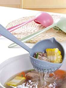 2-In-1 Wheat Straw Ladle And Skimmer, Thick Plastic Long Handle Soup Spoon, Suitable For Home Kitchen Use - View 2