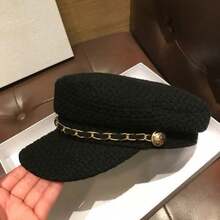 1Pc Women's New Vintage Fashion Flat Top Octagonal Hat Chain Decorated Duckbill Cap Naval Beret High-Quality Soft Breathable Skin-Friendly Adjustable Daily Wear Outdoor Travel Commute Street Party  Winter Outfits - 彩色 - 查看 3