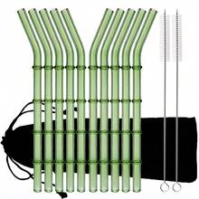 可重复使用防碎玻璃吸管，7.87英寸 x 8毫米，10支绿色玻璃吸管，配2个清洁刷和1个收纳袋，适用于饮料、牛奶、果汁、咖啡。 - 查看 11