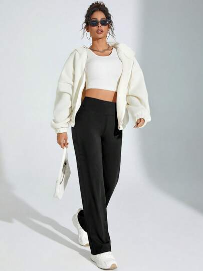 Women's High Waist Solid Color Straight Leg Yoga Pants