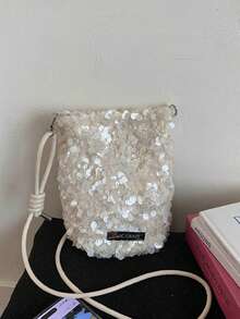 Women's Spring Mermaid Sequin Knot Phone Bag, Metal Label Travel Party Portable Sweet Lady Magnetic Closure Handbag - Multicolor - View 2