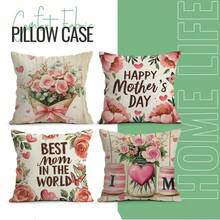 4pcs Mother's Day Pink Rose Cluster & Butterfly Pattern Single-Sided Print Throw Pillow Covers, Decorative Pillow Covers For Living Room Sofa Bedroom, Pillow Inserts Not Included - Multicolor - View 6