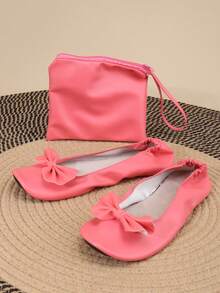 轻便、赤足感室内鞋，色彩鲜艳，软底，可折叠，方便携带，女士套脚舞鞋，时尚休闲，柔软舒适，用途广泛，适合室内派对舞蹈 - 珊瑚紅 - 查看 7