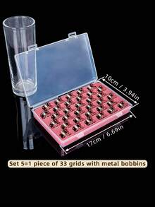 1pc Transparent Box With Red Sponge Card Pad Bobbin Storage Box Or Box And Bobbin Set, Multifunctional Bobbin Winder Box For Home Sewing Machine, Sewing Accessories, Empty Box, Plastic Bobbin And Metal Bobbin 3 Styles Available, 33-Slot And 66-Slot 2 Sizes - A - View 13