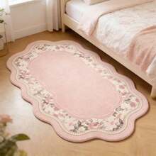 1pc Vintage French Asymmetrical Shaped Rug, Pink Pastoral Style Bedroom Decor Carpet, Living Room Rug, Bedside Rug, Doormat, Area Rug, Mat, Home Decor, Large Living Room Carpet, Room Decor, Washable Rug - Multicolor - View 2