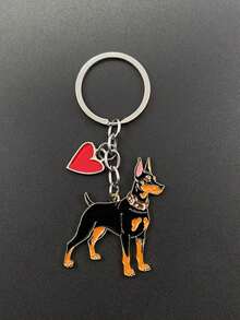 1个创意可爱锌合金卡通杜宾犬钥匙扣吊坠，时尚宠物狗包挂饰，个性化派对小礼物 - 彩色 - 查看 8