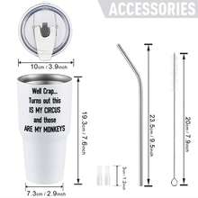 30oz Stainless Steel Tumbler Black White Options,  Well Crap Turns Out This Is My Circus And Those Are My Monkeys Graphic Cups, Insulated Travel Coffee Mug With Lid And Straw , Double Wall Vacuum Reusable Travel Cups,  Funny Birthday Party Gift For Men - 白色 - 查看 3