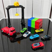 儿童玩具集装箱卡车+龙门起重机，附赠6辆玩具车，适合作为男孩女孩的生日或节日礼物 - 紅色 - 查看 4