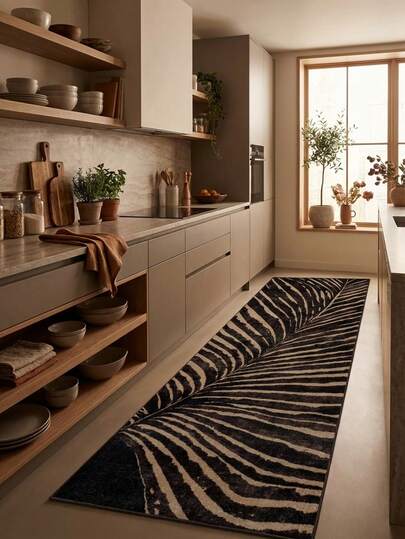 1pc Vintage Area Rug/Carpet, Deep Brown Leaf Pattern Plant Element Hallway Runner, Suitable For Bathroom, Kitchen, Entryway, Corridor, Bedside, Living Room, Bedroom, Soft And Washable, Home Decor