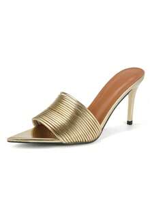 Women's New Open Toe Sandals, Strap Buckle Leopard Print High Heels, Sexy 10CM Super High Heel Sandals, Spring/Summer - Gold - View 8