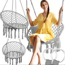Boho Macrame Hanging Hammock Chair with Fringe – Black White Grey Rope Swing Seat, Heavy Duty Capacity, Indoor Outdoor Hanging Chair for Garden, Patio, Balcony, Bedroom - 彩色 - 查看 7