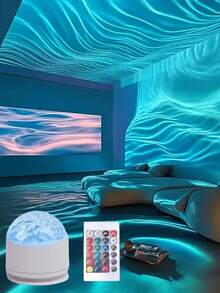 1个北极光波浪LED氛围投影灯，16种颜色，USB供电，星空投影仪，卧室星空投影仪，浪漫装饰灯，婚礼装饰灯，独特节日礼物 - 彩色 - 查看 1