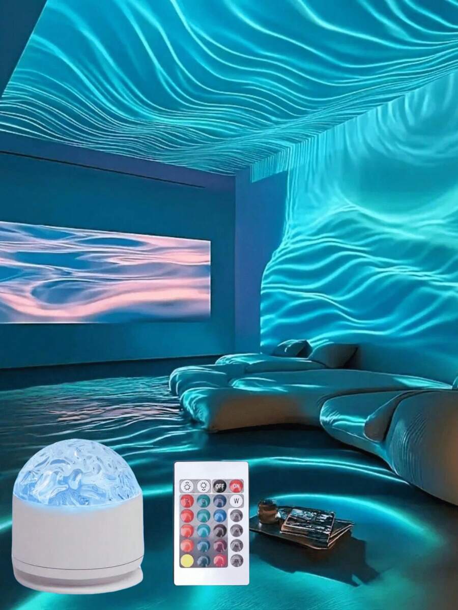 1个北极光波浪LED氛围投影灯，16种颜色，USB供电，星空投影仪，卧室星空投影仪，浪漫装饰灯，婚礼装饰灯，独特节日礼物 - 彩色 - 查看 1