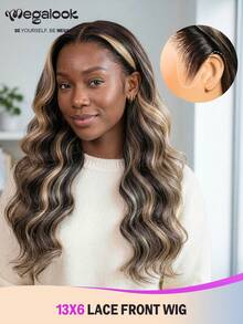 MEGALOOK Peluca de encaje frontal 13x6 con ondas degradadas doradas, 100% cabello humano, pre-recortada, sin pegamento, fácil de usar, línea de cabello de encaje altamente transparente, teñida en degradado, gorra ligera, ajustable y transpirable - Multicolor - Ver 5