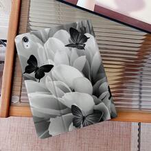 1pc Monochrome Black Butterfly & Floral Protective Cover With Pen Slot Multi-Angle Magnetic Stand Cover With Auto Sleep/Wake,Kawaii Tablet Case Compatible With IPad Pro/Air/Compatible With Samsung Galaxy A9/S9/S7/S10+/Compatible With XIAOMI Pad/5/6/7 - Multicolor - View 2