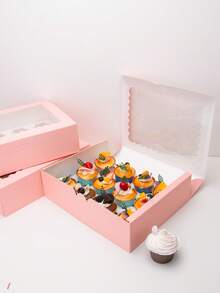 2个/4个/6个装大号纸质蛋糕盒，白色纸板材质，带透明窗口，可装12个纸杯蛋糕，大号蛋糕盒，适用于生日、婚礼、节日礼物、蛋糕包装 - 查看 7