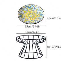 shuo ni mao yi Pet Cat And Dog Bowl Ceramic Feeding Tray Cat Food And Dog Food Bowl High-Speed Iron Frame With Neck Protection And Anti Choking Pet Food Bowl Bohemian Plate Pet Food Bowl - 200ml - View 4