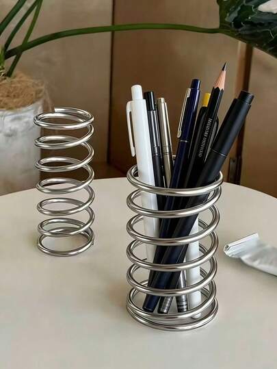 Creative Stainless Steel Spring Desk Organizer, Metal Desk Accessories, Toothpaste & Makeup Brush Holder, Home Decor Storage