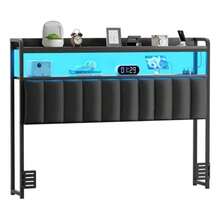 Full Upholstered Led Marco de Cabecero de Almacenamiento para Cama de Full con luz LED RGB, Marco de Cama de Plataforma de Terciopelo con Cabecera Wingback, Sin Ruido - Negro - Ver 10