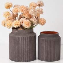 Elegant Bronze Striped Resin Vase, Modern Textured Cylinder Planter For Home Decor, Living Room, Entryway, Shelf, Table Centerpiece, Perfect For Dried Flowers, Potted Plants, Aesthetic Wabi-Sabi Home Accent, Durable Resin Craft, Stylish Decorative Vase, Ideal Gift For Housewarming, Birthday, Plant Enthusiasts, Elevate Your Home Decor With Timeless Vintage Texture - A - View 4