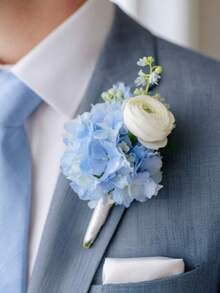 1pc/6pcs Set Hydrangea Flower Lapel Pin For Men, Suitable For Weddings, Grooms And Groomsmen; Ranunculus Flower Boutonniere, Realistic Polyester Wrist Corsage Pin, Perfect For Weddings, Parties, Anniversaries - Boutonniere - View 12