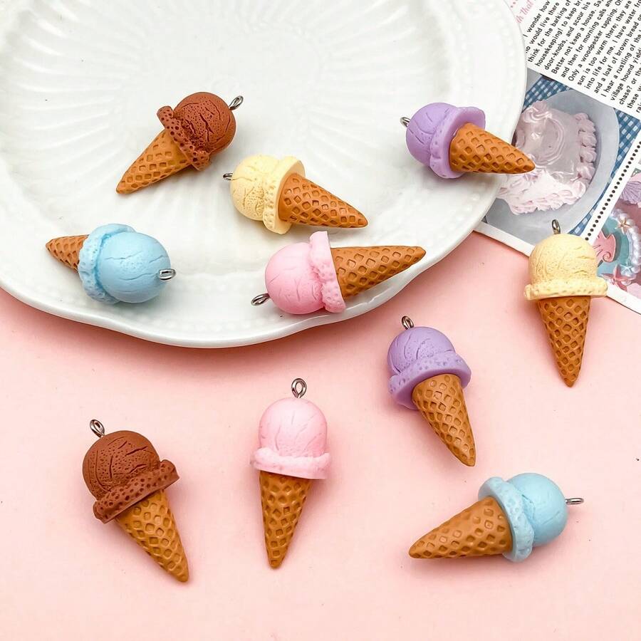 10/20 chiếc mặt dây chuyền hình kem ốc quế dễ thương bằng nhựa, thích hợp để tự làm vòng cổ, vòng tay, bông tai, móc khóa. - phong cách khác nhau - Xem 1