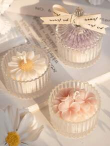 1pc Handmade Floral Scented Candle Gift, Flower Shaped Soy Wax Candle Decor, Creates Ambiance, Suitable For Valentine's Day, Couples, Women, Girls, Weddings, Halloween, Christmas, Graduations, Birthdays, Mother's Day, Home Decor And More - Daisy In a Glass - View 2