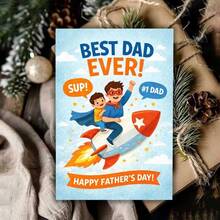 1pc Best Dad Ever Fathers Day Card Superhero Rocket Design Funny Greeting For Husband Dad From Family Friends For Fathers Day Birthday Celebration Giftable Option - Multicolor - View 7