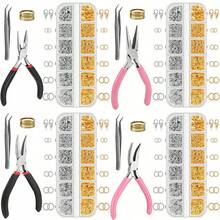 930件套珠宝制作材料，包括珠宝制作和项链维修用开口圈、带扣项链维修工具套装、开口圈钳、镊子、龙虾扣、用于工艺品和钥匙扣的珠宝开口圈（银色和金色） - 彩色 - 查看 8