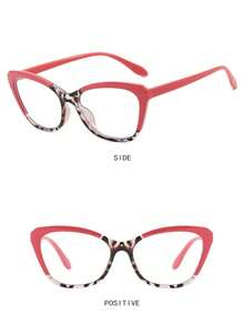 双色豹纹猫眼无度数眼镜框，休闲可爱街头风，适合所有脸型 - 卡其色 - 查看 2