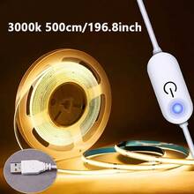 LQHZMYY 1pc USB Powered COB LED Light Strip With Touch Control Dimming, Solid Color (3000K/4000K/6000K), Suitable For Birthday Party, Space Theme Occasions, Soft Lighting For TV Backlight, Bedroom Lighting, 5V - Warm White Light 3000k - View 15