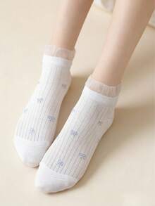 4 đôi tất cổ ngắn mỏng, thoáng khí, kiểu dáng tối giản, chấm bi, nơ, thích hợp cho mùa xuân/hè, phối ngẫu nhiên. - Nhiều màu - Xem 4