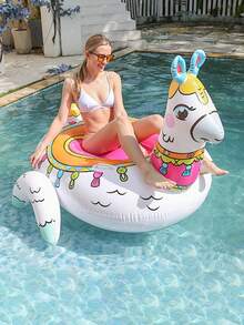 Asiento flotante inflable con forma de alpaca para adultos, anillo flotante para el agua, anillo de natación estampado, círculo flotante con forma de animal - Multicolor - Ver 1