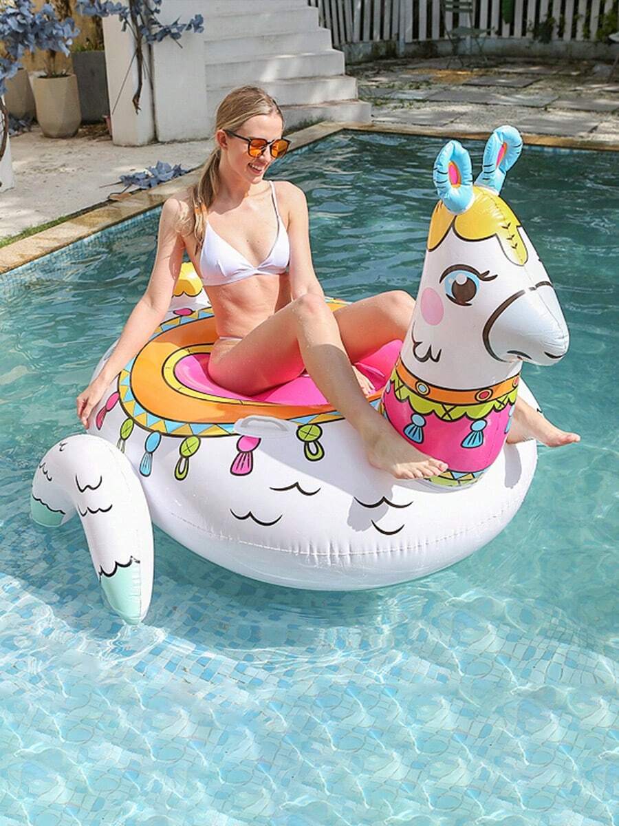 Asiento flotante inflable con forma de alpaca para adultos, anillo flotante para el agua, anillo de natación estampado, círculo flotante con forma de animal - Multicolor - Ver 1