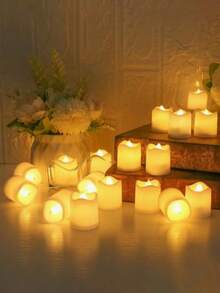 6/12/24pcs Warm Color Flameless LED Candles, Battery Powered, Realistic Candle Appearance, Warm White Light, Suitable For Wedding, Christmas, Romantic Candlelight Dinner, Valentine's Day Decoration - Big Tea Wax - View 7