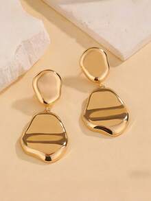 A Pair Of Simple Gold Geometric Irregular Round Pendant Earrings For Women - Gold - View 4