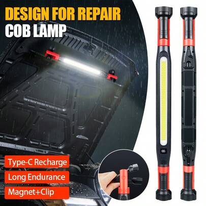 1 pieza Luz de trabajo profesional de reparación con múltiples modos de iluminación y pantalla de energía en tiempo real | Imán potente, ganchos duales, diseño con clip para posicionamiento flexible