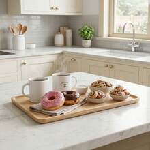 1pc Premium Solid Oak Wood Serving Tray, Minimalist Rectangular Wooden Decorative Tray For Coffee Table, Vanity Organizer, Aesthetic Breakfast & Charcuterie Board - 原木色 - 查看 5