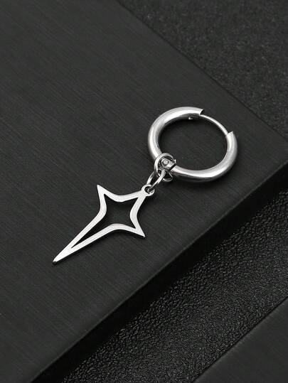 1件装不锈钢镂空十字星吊坠，男士个性化耳环