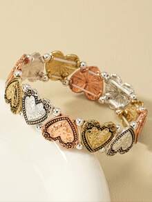 Minimalist Heart Carved Floral Pattern Elastic Bracelet - Patterned Elastic Bracelet - View 3