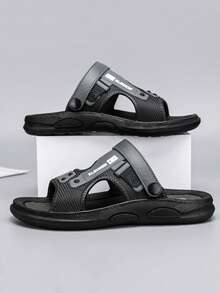 男士户外休闲魔术贴拖鞋 - 黑色 - 查看 3