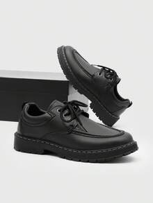 春夏新款厚底休闲正装鞋，男士商务低帮系带皮鞋，适合派对、婚礼等场合，简约真皮鞋，通勤、约会、工作皆宜。 - 黑色 - 查看 6