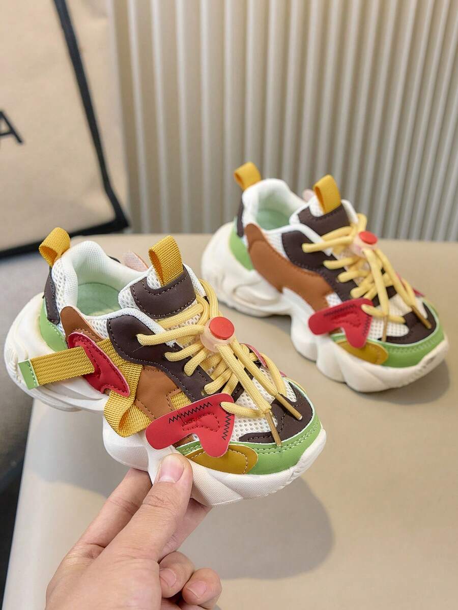 儿童/幼儿男女童透气网面运动鞋，春秋新款时尚休闲鞋，软底防滑跑步鞋 - 紅色 - 查看 1