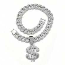 15毫米奢华宠物项圈，链配大美元吊坠，嘻哈风格宠物项链，适合猫狗佩戴 - 彩色 - 查看 15