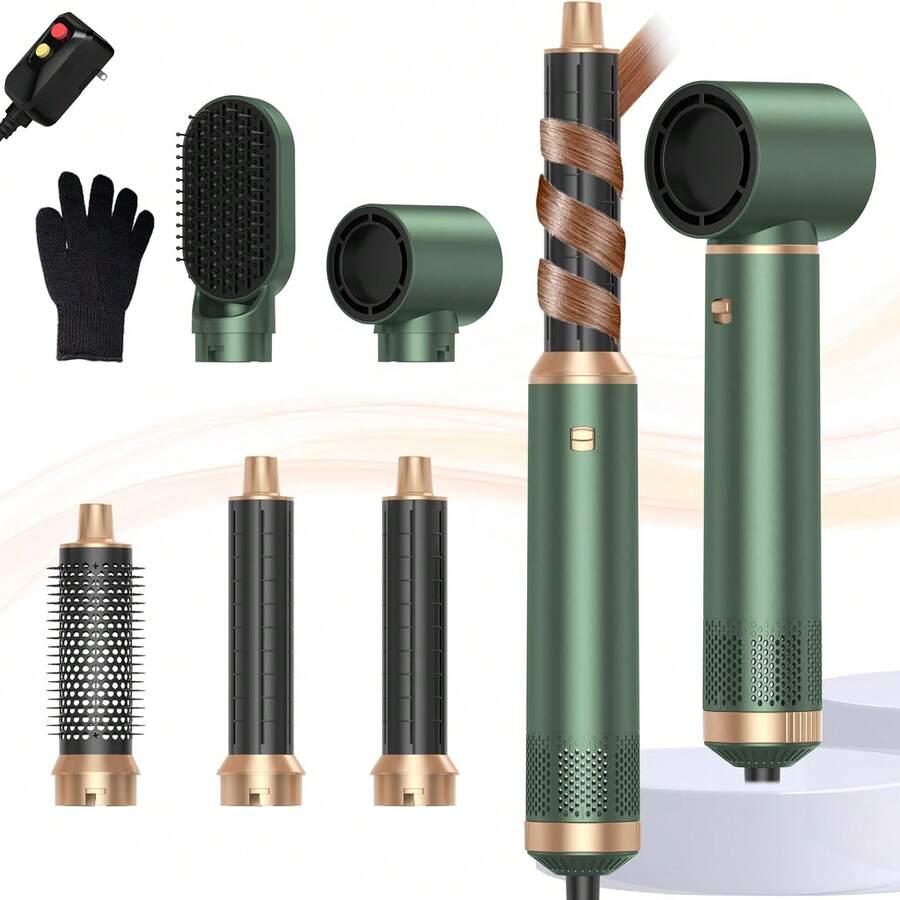 5-In-1 Green & Gold Air Styler: Perfect Valentine's Gift With 800W Power For Curling, Straightening & Drying, Ideal For Travel & All Occasions - 查看 1